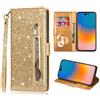 FERLAN Custodia per Huawei P30,in Premium pelle brillante con glitter e Slot Schede,Stand Funzione,per Huawei P30 telefono (Oro)