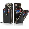 SailorTech Custodia per telefono per iPhone 7/8/SE2/SE3 Supporto ad anello con cerniera per carta di credito, iPhone SE 2020/SE 2022 Custodia in pelle Portafoglio con portacarte per donne-Nero