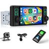 Inefala Autoradio 1 DIN con Wireless CarPlay Android Auto Mirror Link, 5.1 Pollici Touchscreen Stereo Auto Bluetooth 1 Din con Radio FM EQ SWC USB & Type-C SWC MIC Retrocamera