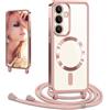CaseLover Cover Magnetica per Samsung Galaxy A54 5G con Cordino, Oro Rosa | Custodia con Laccio Collana Tracolla Regolabile, Morbida TPU Silicone Case, Antiurto Trasparente Protettiva Cover con Collana