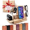 Greta Oto Docking station per telefono in legno personalizzato, regalo per uomo, portafoglio e portachiavi, organizer per comodino, regalo per papà