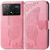 JIUNINE Cover per Poco X6 Pro 5G, Custodia Interno TPU Antiurto Portafoglio con Disegni di Farfalla [Carta Fessura] [Supporto Stand] Cover Libro in PU Pelle per Poco X6 Pro 5G, Rosa