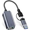 clickfish Adattatore da USB C a Ethernet 5 Gbps, USB-A e USB-C a RJ45 LAN 5000 Mbps, convertitore di rete cablata, adattatore da USB a Ethernet, compatibile con Thunderbolt 4/5, MacBook, Windows, MacOS, Linux