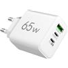Genérico Caricatore USB a tripla porta - Caricabatterie USB multiporta da 65 W - 1 porta USB+2 PD, accessorio da viaggio, blocco USB compatto per la maggior parte degli smartphone e tablet
