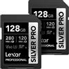 Lexar International Lexar Silver Pro - Scheda di memoria SD professionale da 128 GB (2 pezzi), UHS-II, C10, U3, V60, Full HD, 4K, fino a 280 MB/s in lettura SDXC, per fotografi professionisti, videografi e appassionati