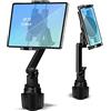 Porfortop Cup Holder Car Tablet Mount for Truck, 360° Adjustable 15 Long 2-Arm Stand Holder for iPad Pro 12.9/11/10.5/9.7/Air/Mini 6/5/4, Samsung Galaxy Tab/Z Fold 4/3, iPhone 15/14/Pro, 4.7-12.9 Tab &Phone