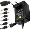 ELCART Alimentatore switching con tensione regolabile 3/4,5/5/6/7,5/9/12 Vdc 2250mA, 7 spinotti inclusi - Victory