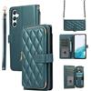 Generic Custodia a portafoglio per Samsung Galaxy A56 5G, in pelle con cerniera, con porta carte, fibbia magnetica, antiurto, con cordino da polso e catena in pelle, da donna (verde scuro)