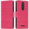 Shantime Custodia in Pelle PU a Righe Compatibile con Wiko View, Cover Portafoglio con Chiusura Magnetica, Scomparti Carte e Funzione Stand (Rosso rosa)