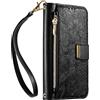 JIUNINE Cover per Realme 14T 5G / 14 5G / Realme P3 5G, Custodia Libro PU Pelle Antiurto, Slot per Carte, Stand Regolabile, Chiusura Magnetica, Motivo Floreale con Foglie in Rilievo, Nero
