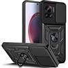 ESTH® Custodia per Motorola Edge 30 Ultra con Custodia per Fotocamera Scorrevole e Supporto ad Anello [Cover Paraurti Compatibile con Supporto Magnetico per Auto], Nero
