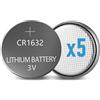 Simpletek - 5x Batteria CR1632 Pila a Bottone 3v 120mAh | Batteria a Litio DL1632 per telecomandi, orologi digitali, calcolatrici | Confezione da 5