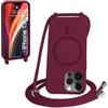 FMPCUON FNPCUON Cover Magnetica Silicone per iPhone 15 Pro con Cordino,Compatibile con MagSafe,Custodia con Laccio Collana Tracolla Collo Sottile TPU Antiurto Protettiva Case con Corda.Rosso
