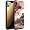CUSTOMIZZA - Custodia cover nera morbida in tpu compatibile per Huawei P20 LITE casa giapponese rosa ciliegio in fiore disegnata tattoo
