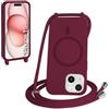 FMPCUON FNPCUON Cover Magnetica Silicone per iPhone 15 con Cordino,Compatibile con MagSafe,Custodia con Laccio Collana Tracolla Collo Sottile TPU Antiurto Protettiva Case con Corda.Rosso