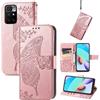 JIUNINE Cover per Redmi 10 4G / Redmi 10 2022, Custodia Interno TPU Antiurto Portafoglio con Disegni di Farfalla [Carta Fessura] [Supporto Stand] Cover Libro in PU Pelle per Redmi 10 4G, Oro rosa