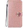 BLOTECH Custodia Glitter for Xiaomi Redmi 9A/Redmi 9AT Cover Bling Glitter Brillantini Portafoglio Brillante Rosa Gold Leather Case Shell Wallet PU e Glitter Brillanti 3D Amorevole Cover per Xiaomi Redmi 9A