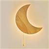 OOWOKS Applique da Parete in Legno a LED Luna Con Interruttore 12W - Lampada Dimmerabile 3 Colori per Bambini, Comodino, Notte - Forma di Luna per Camera da Letto