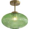 KCO Lampada da soffitto vintage in vetro verde a coste, montaggio a incasso, in oro spazzolato, semirimorchio, plafoniera a globo per corridoio, camera da letto e bagno, C1083-G
