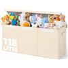 BAKAJI Scatole Portagiochi per Bambini, Scatola Portaoggetti con Coperchio e 3 Scomparti, Porta Giochi da Cameretta Pieghevole in TNT, Scatole Organizer Box Capacità 118 Litri, 91.5x32x40.5cm (Beige)