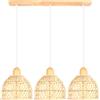 iDEGU 3 Lampade a Sospensione, Moderna, Lampada da Soffitto, in Legno e Bambù, Spirale, Vintage, E27, Lampada da Soffitto, Retro, Lampada a Sospensione, Rattan, per Sala da Pranzo, Cucina, Soggiorno