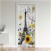Loussiesd Tenda per Porta Torre Eiffel per Privacy dell'Ingresso Girasoli Parigi 30%-50% Oscurante per Camera Tenda Blackout Decorazione Parigi Giallo Floreale Fiore Divisorio per Camera Copertura