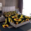 Loussiesd, Set di lenzuola singolo, girasole, botanico, floreale, 1 lenzuolo sopra e 1 lenzuolo con angoli con 1 federa, motivo: fiori gialli, colore: nero