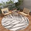 TAPISO Patio Tappeto Rotondo Esterno Interno Pelo Corto Design Moderno Motivo Floreale Foglie Palma Effetto 3D Taupe Fumo Salotto Sala Camera Terrazza Balcone Outdoor Indoor 100 x 100 cm