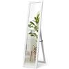 RELAX4LIFE Specchio a Figura Intera 2 in 1, da Terra e da Parete in Legno con Cornice Rettangolare, Inclinato da Pavimento, per Camera da Letto, Soggiorno e Ufficio (bianco)