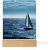 BVKWNTSA Acrilico Luce Notturna Desktop LED Azzurro Mare Barca a vela Stampato Protezione degli Occhi Luce Notturna Base in Legno Ricarica USB Adatto per Camera