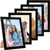 PHOTOLINI Cornici A4 21x30 cm nero legno MDF, set di 5 cornici larghe, moderne, plexiglass infrangibile, da tavolo o da parete, accessori extra - per una parete dal look raffinato