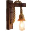 Chao Zan Applique Da Parete In Corda di Canapa e Legno Attacco E27 Stile Vintage Lampada da Parete Country Nera Industriali Rustico Ferro Luce a Muro Creativa per Ristorante Caffetteria camera da letto (B)