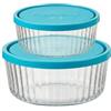 Bormioli Rocco Frigoverre Brillante Set di 2 Pezzi, Contenitori Rotondi in Vetro Rigato con Coperchi - Ciotole Impilabili Resistente ai Graffi per Conservazione/Preparazione, 375ml & 800ml - Adatti