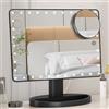 FUNTOUCH Grande specchio per trucco luminoso (modello XL), specchio luminoso con 35 luci LED, touch screen e specchio ingrandimento x10, rotazione a 360 ° (nero)