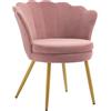 IlGruppone Poltrona Conchiglia Camera da Letto in Velluto Design Moderno, Sedia Classica con Gambe in Metallo Placcato Oro - Poltroncina per Salotto con Seduta Morbida Imbottita Modello Maddina - RosaAntico