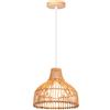 LIGKIN Lampade a Sospensione Rattan E27 Lampadario Vintage Ø24cm Paralume Bambù Lampadari, Boho Lampada da soffitto Legno per Salotti Cucine Ristoranti Caffè