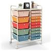 GIANTEX Carrelli Porta Oggetti, con 10+5 Cassetti Impilabili, 2 Ruote Bloccabili, Braccioli Metallici, Portabile e Pratico, per Ufficio, Studio, Cucina,Bagno, 5 Colori Disponibili, 62,5x37x87 cm