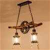 AHQX Vintage Lampada A Sospensione E27*2 Legno Massello Regolabile Luci Pendenti Retrò Ciondolo Lampada Di Illuminazione Restaurant Café Bar Scala in Ferro Battuto Ingranaggi Lampadario Plafoniera