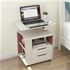 sogesfurniture Comodino, Tavolo da Notte, Tavolo Rotolante da Letto Divano per Computer Portatile con Scomparto Aperto, 2 Cassetti, Piano Girevole per Camera Soggiorno, Acero Bianco