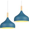 iDEGU 2 Pezzi Lampadario a Sospensione Retrò 24cm Lampada a Soffitto in Legna Metallo Moderna LED Lampada a Sospensione Stile Scandinavo Plafoniera per Sala da Pranzo Camera da Letto (Blu Oxford)