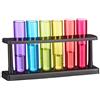 Relaxdays Set da 18 Bicchieri Shot, 6 bicchierini per Shottini con Supporto, 4 cl, a Forma di Provetta, Plastica, colorati