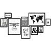 PHOTOLINI Set di 9 cornici per poster nero legno MDF, plexiglass infrangibile, da parete, accessori inclusi - per foto, immagini e poster