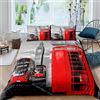 Loussiesd, Set con copripiumino London, per bambini, cabina telefonica rossa, scena romantica della città, vecchia strada, Big Ben, motivo vintage retrò, copripiumino, set da 3 pezzi, misura doppia