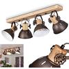 hofstein Lampada a soffitto Orny dal design vintage in metallo/legno in marrone/bianco/natura, lampada retrò con travi in legno, cavi tessili e faretti orientabili, 4 luci, 4 x attacco E27, senza lampadina/e