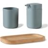 Inbagno Set Accessori Bagno 3 Pezzi Taki Verde Acqua Con Vassoio In Bambù, Dispenser E Portaspazzolino In Plastica Con Finitura Opaca