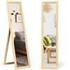 RELAX4LIFE Specchio a Figura Intera 2 in 1, da Terra e da Parete in Legno con Cornice Rettangolare, Inclinato da Pavimento, per Camera da Letto, Soggiorno e Ufficio (naturale)