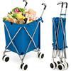 COSTWAY Carrello Spesa Pieghevole con Ruote, Carrello Portaspesa con Fodera in Tessuto Oxford Rimovibile e Impermeabile, 90L, Capacità di peso 55 kg (Blu)