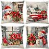 ZJILIXIA 4 Pezzi Federe Cuscini Natalizi 40x40cm,Cuscini Natalizi per Divano,Nuscino Natalizie Decorazioni,Federa per Cuscino in Lino,Copricuscino Natalizio Federe Di Natale per Cuscino Letto Divano (Rosso-2)