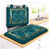 Masters House Biancheria per la Casa Set Cucina Copriforno 40x50 cm + Coprifornelli 46x70 100% microfibra anallergica Design Effetto Marmo Cornice Oro - Protezione Completa 5 Colori stampa digitale 4K Made in Italy (Verde)