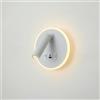 maolo Applique LED da Parete con Spot Orientabile 360° + Luce Circolare | Doppio Interruttore, USB + Type-C 5V/2A | Lampada da Comodino per Camera da Letto e Hotel | 11W 4000K - Bianco/Nero (Bianco)